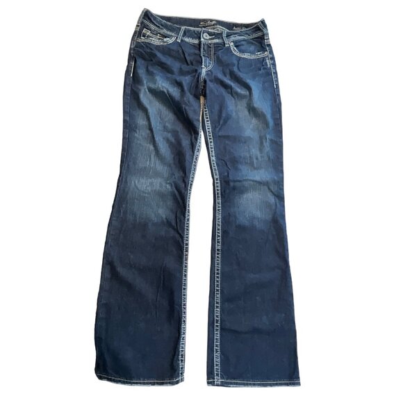 Silver‎ Jeans Size 17 Suki 31x32 Medium Wash Slim Cut Boot Cut Distressed Design - Picture 1 of 7